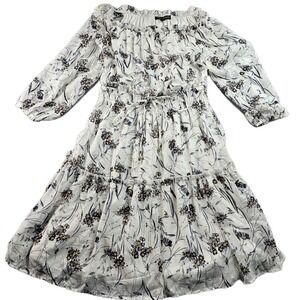 Ryan Michelle Midi Dress Women M White Floral Smocked Tie Waist Off the Shoulder